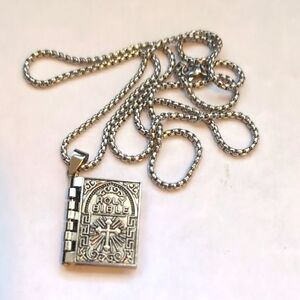 Silver Holy Bible Pendant Necklace